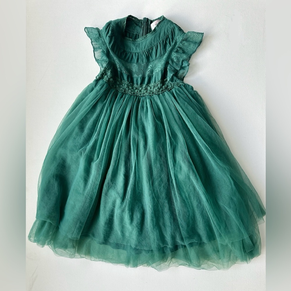 Colorful Chilhood girl’s multi layer tulle lace dress | color green.  Size 2